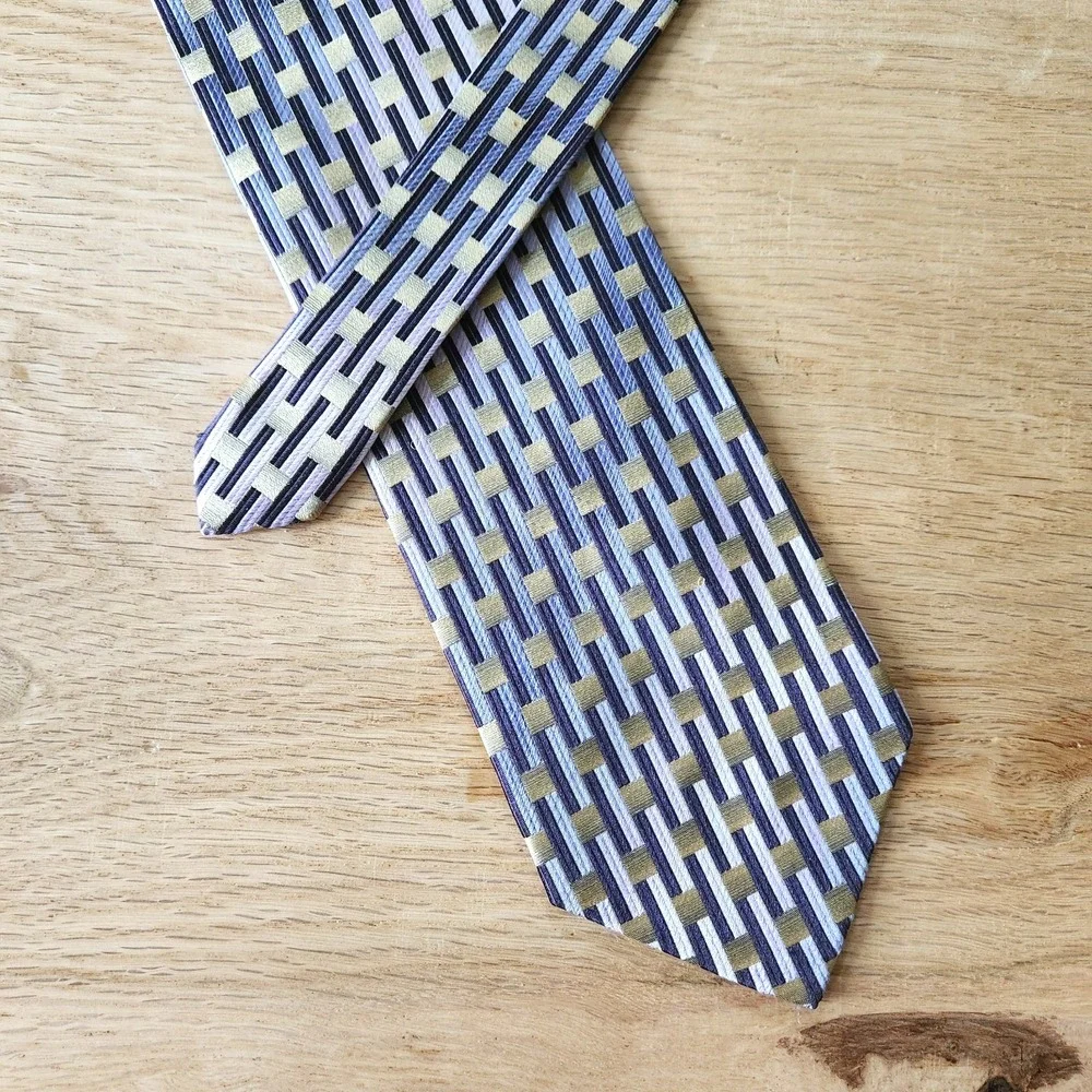 ROBERTO VILLINI Collezione Men Silk Tie Purple Yellow Ombre Striped‎ Metallic